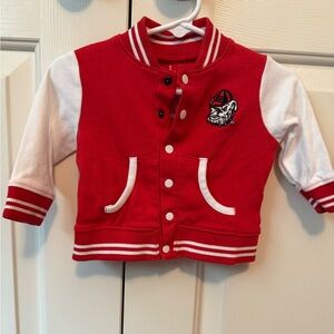 Creative Knit Wear Georgia Bulldog Red and White Varsity Jacket